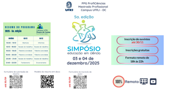 “5a edição do Simpósio Educação em Ciências promovido pelo PPG Formação em Ciências para Professores (ProfiCiências)