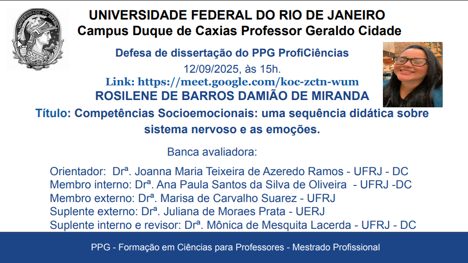 Convite para a defesa de dissertação da aluna  Rosilene de Barros Damião de Miranda 